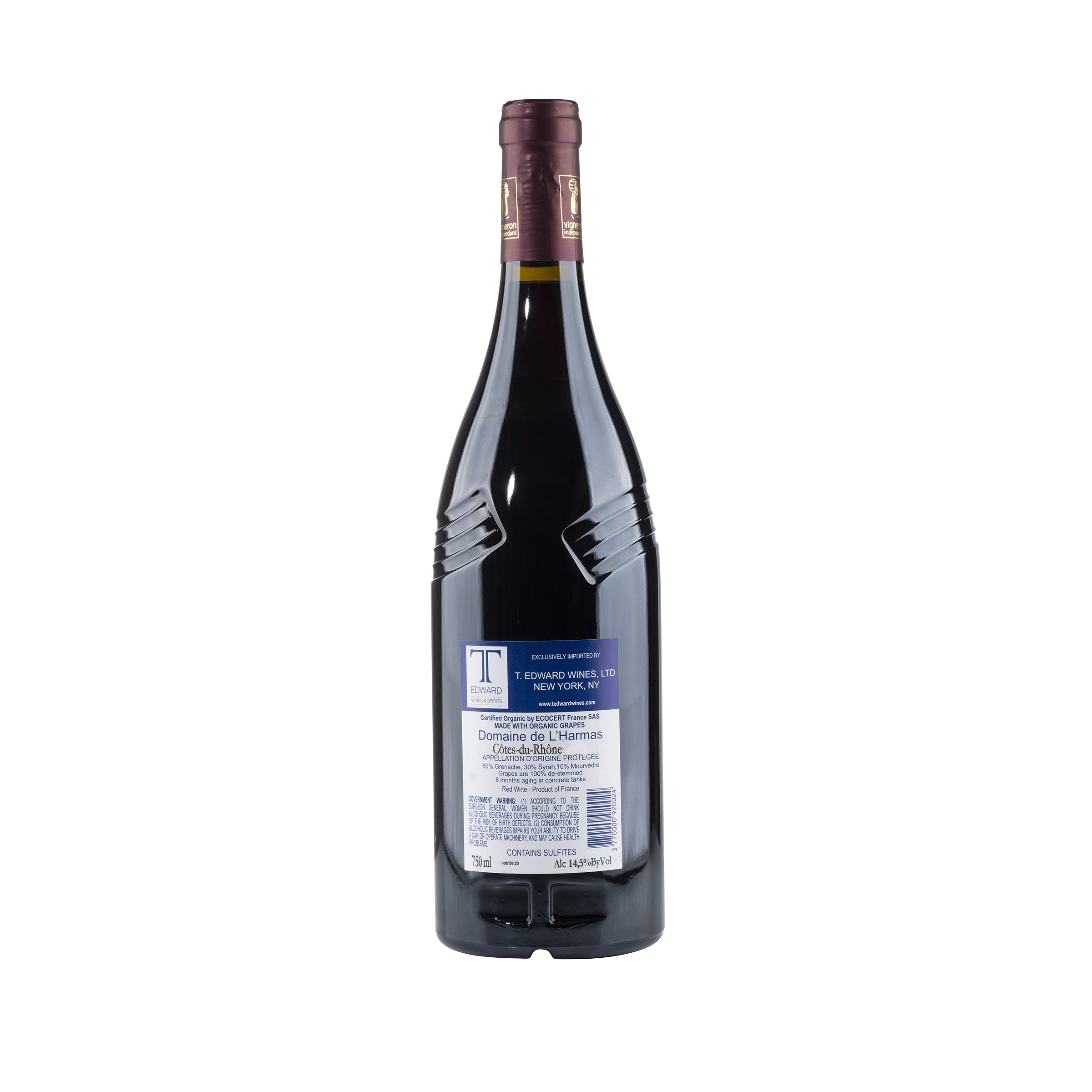 Domaine de L'Harmas Cotes du Rhone  2021 Bottle Back