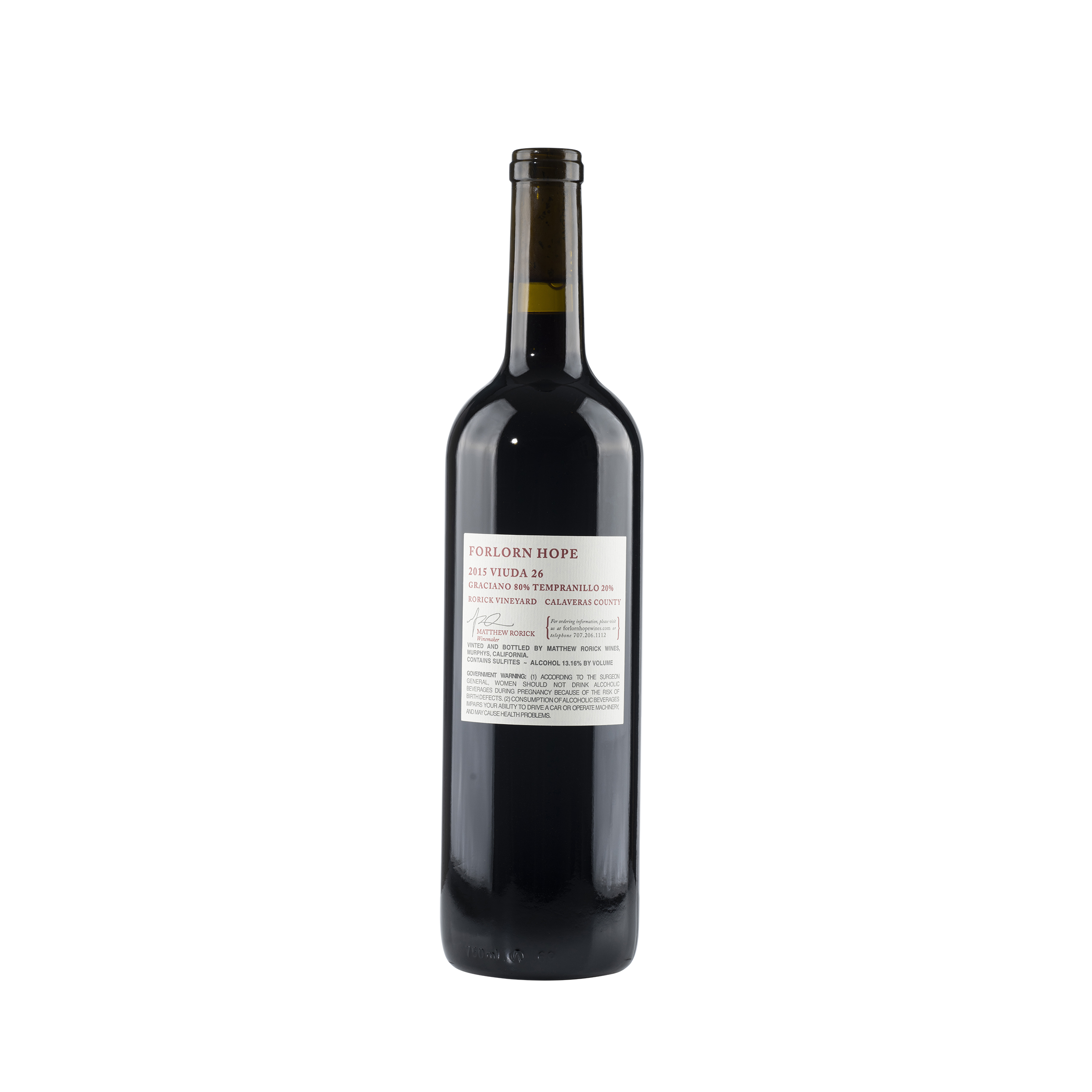 Viuda 26' Rorick Heritage Vineyard 2015 Bottle Back
