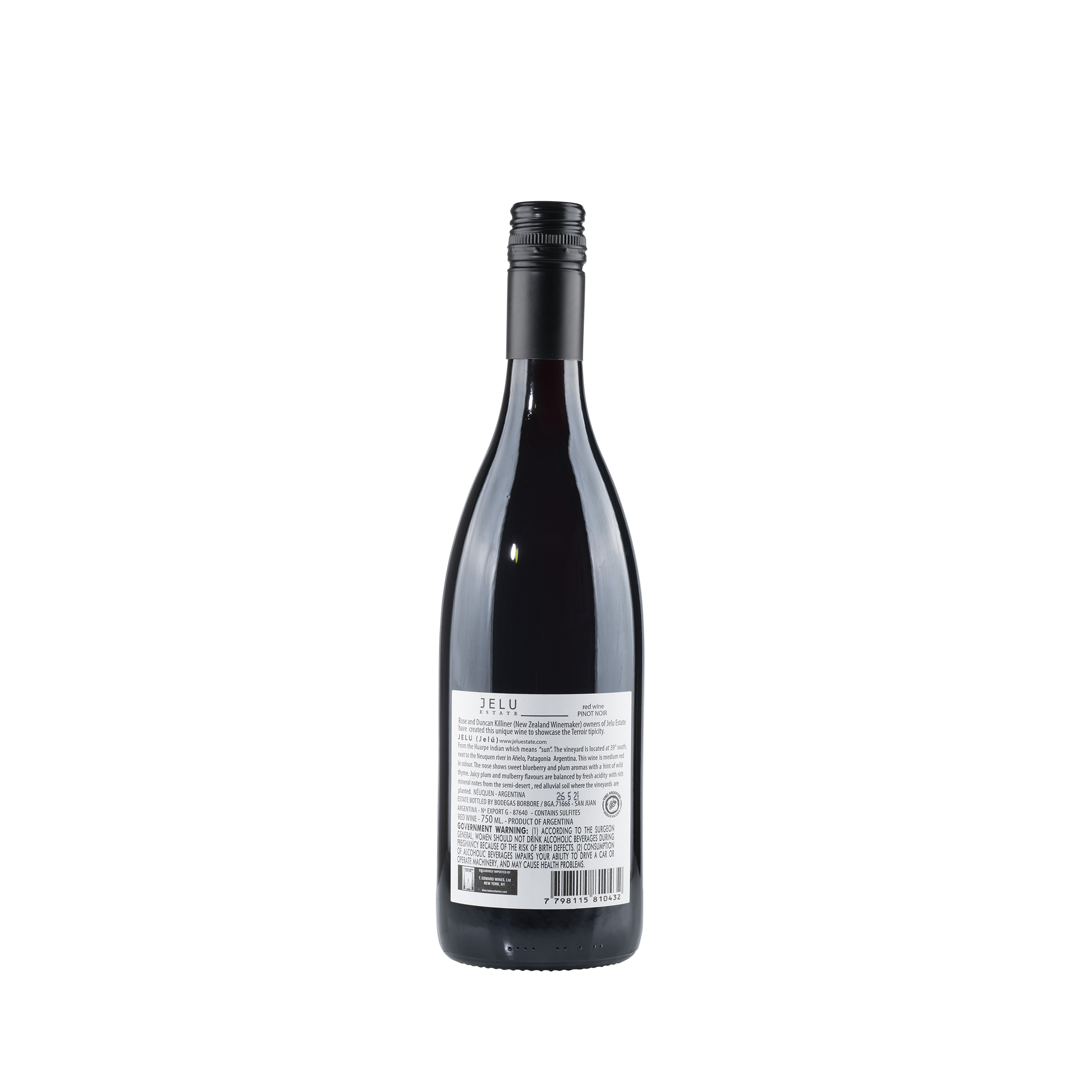 Neuquen Pinot Noir  2018 Bottle Back