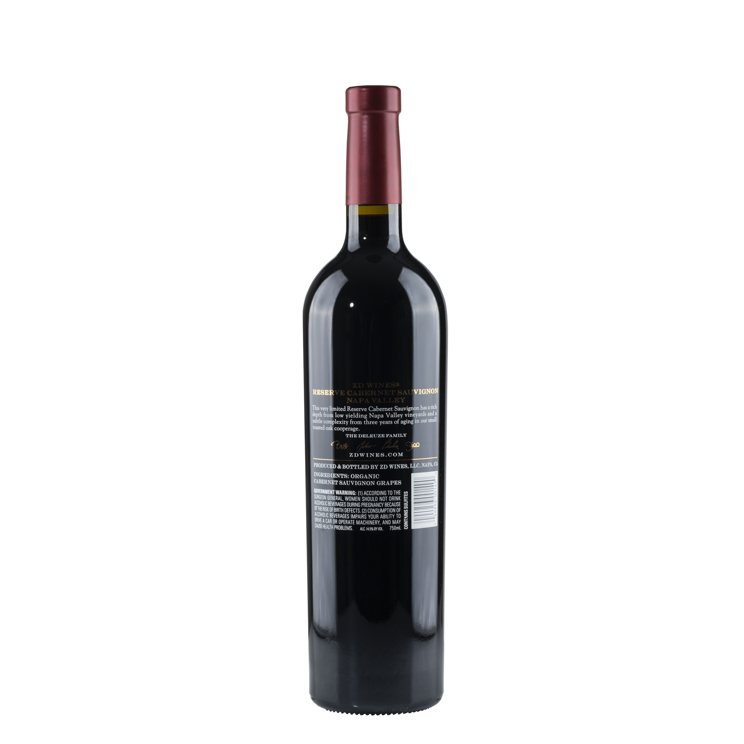 ZD Wines Reserve Cabernet Sauvignon Napa Valley 2016 Bottle Back